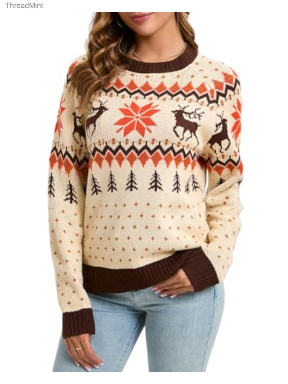 Women Thick Chunky Knit Christmas Sweater Pullover Snowflake Truck